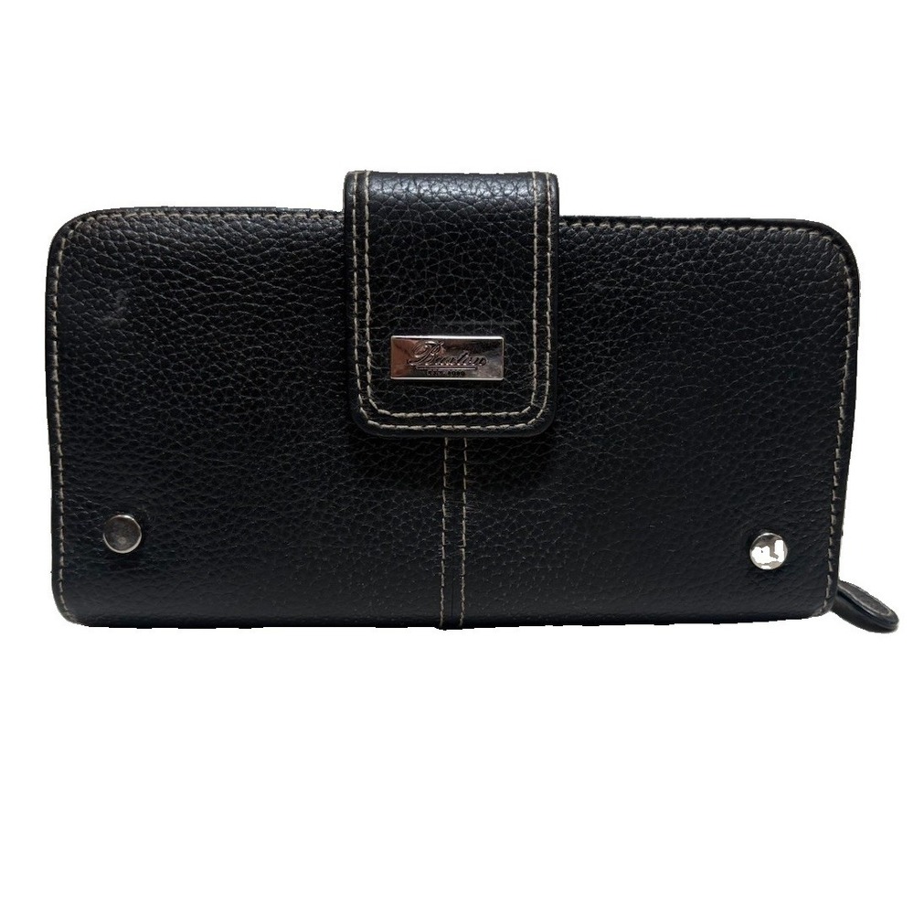 Buxton Westcott Women's Black Leather Organizer Clutch Wallet Zip Around Tab